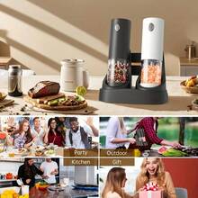 可充电电动盐和胡椒研磨器套装，海盐和玫瑰盐研磨器套装，带充电底座，2 件套，带收纳底座，LED 灯，研磨粗细可调，易于清洁，厨房必备，电动香料研磨工具，节日礼物 - 彩色 - 查看 9