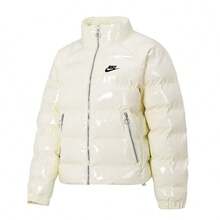 Nike Chaqueta acolchada de cuello alto para mujer, abrigo cálido, ropa deportiva - Beis - Ver 1