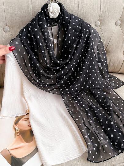 1pc Women Elegant Minimalist Classic Polka Dot Print Chiffon Scarf, Lightweight Breathable Neck Scarf/Shawl For Sun Protection For Dress