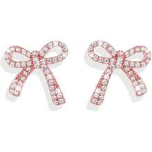 Bow Earrings For Women  Sparkly Rhinestone Chain Tassel Earrings Cute Ribbon Stud Earring Daily Party Jewerly Gifts Christmas Stocking Stuffers - A7: anting-anting pita merah - View 12