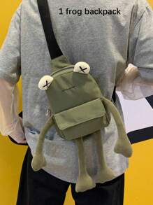 1个时尚卡通尼龙蓝色青蛙胸包，迷你不对称防水斜挎包，可装智能手机，适合工作、购物、旅行等场合使用。 - 軍綠色 - 查看 2