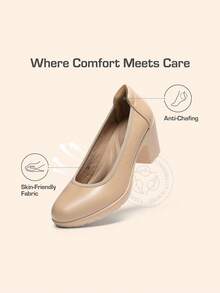 Women's Chunky Round Toe Low Block Heels Work Pumps Elegant Comfortable Solid Color Slip On Wedding Office Gift Festival Shoes - 杏色 - 查看 8
