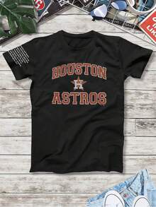 Hombres Camisetas Cuello redondo Estampado digital Verano Logotipo de Houston Astros simple Adecuado Fiesta Deportes Aficionados profesionales - Negro - Ver 1