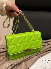 Fashion Solid Color Embossed Chain Shoulder Bag, Stylish Shoulder Crossbody Handbag For Women, Portable Tote Bag - Mint Green - View 10