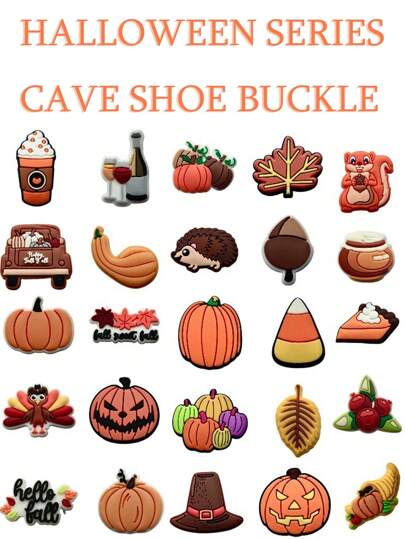25/50pcs Random Halloween Pumpkin Series Shoe Charms, Unisex Shoe Decorations, Classic Versatile Shoe Flowers, Suitable As Gifts For Friends And Family, Exquisite Holiday Small Gifts