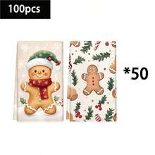 1set/2pcs/100pcs Christmas Gingerbread Man Pattern Kitchen Towels And Dish Towels, Suitable For Interior Decoration In Restaurants, Kitchens, Bathrooms, Party Decorations, Can Be Given As Holiday Gifts - Multicolor - View 13