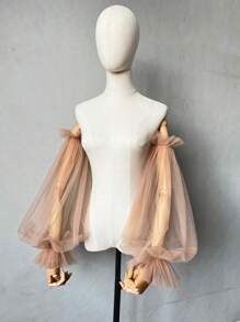 1pc Black Mesh Bubble Sleeve & 2pcs Elastic Bride Sleeve Covers Autumn Accessories