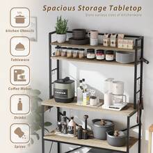 Devoko Backers Rack With Power Outlet, 39.4" W Kitchen Microwave Stand With 8 S-Shaped Hooks, 5 Tiers Coffee Bar Station Storage Shelf For Spices, Pots - View 3