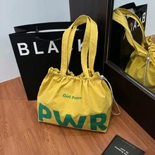 1pc Fashion Gray White Pink Yellow Green Blue Large Capacity Bag Women's Shoulder Bag Drawstring Design Tote Bag Casual Nylon Bag Vacation Travel Versatile Bag Casual Travel - 黃色 - 查看 8