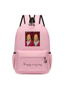 Customizable Shoulder Strap, Customizable Name, Customizable Text, Customizable Photo, DIY, Solid Color, Minimalist, Large Capacity, Lightweight, Comfortable Strap, Zipper Closure, Suitable For School, Work, Students, College Students, High School Students - Pink - View 8