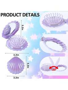 1 件闪亮金属可折叠旅行发刷带镜子，便携式贝壳形按摩紧凑梳 - 男女通用小口袋发刷（迷你旅行必备），美发套装，美发工具套装，发饰，美发工具 - 彩色 - 查看 3