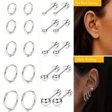 10 对耳环和耳钉套装 - 小号环形耳环、平背内螺纹耳环、珍珠耳钉、不锈钢耳环套装、极简主义珠宝、日常佩戴、赠送朋友的礼物