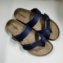 Unisex Casual Slippers, Indoor Home Shoes, Outdoor Versatile Shoes, Cross Toe Thong Sandals, Beach Shoes, Couple Flip Flops - Blue - View 3