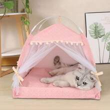 Tienda para mascotas, cama de perro y gato semi-cerrada con cojín reversible, ventilada y con prevención de mosquitos, casa de villa para gatos y nido para cachorros