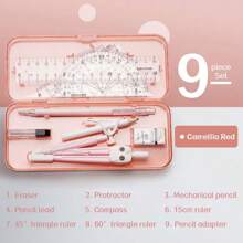 Set de 7 bucăți/set de rigle multifuncționale pentru examene pentru studenți, șapte piese, 1 set de rigle și busolă, suportă triunghi, raportor, instrument cerc, instrument perfect pentru studenți, elemente esențiale pentru întoarcerea la școală, cadou creativ pentru Ziua Recunoștinței, Crăciun, decorațiuni pentru ziua de naștere și Halloween
