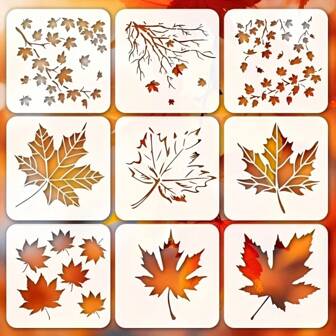9pcs Thanksgiving Maple Leaf Template Set - Reusable DIY Stencils, Suitable For Cards, Scrapbooking, Canvas Painting, Wooden Wall And Home Decor - Colorful Fabric Painting