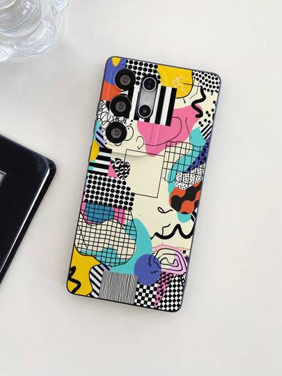 1 Stück buntes Graffiti Polka Dot Karomuster Patchwork Schwarzes Auge TPU stoßfeste Handyhülle, geeignet als Urlaubsgeschenk kompatibel mit Samsung, Nothing, Pixel, INFINIX, Redmi Serien Smartphones