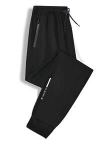 Plus Size Men's Lightweight Loose Breathable Quick-Dry Sports Pants, Summer - Black - View 5