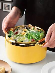 3 pezzi, Scaldavivande Tocco d'Oro, Set di Piatti Termici per Casseruole con Coperchi, Contenitore Isolato in Acciaio Inossidabile per Cibi Caldi e Freddi, Ciotola per Servire per Buffet, Set Scaldavivande per Pentole, Set Scaldavivande per Pentole, Set di Casseruole per la Tavola, per l'Ufficio