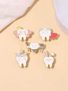 1/5pcs Cute Tooth Brooch, Creative Dental Themed Designs Like Super Tooth & Princess Tooth, Suitable For Casual Outfits Like Denim, Backpacks, Great Gift For Friends, Adorable Accessory, Creative Brooch, Fashion Essential - Multicolor - View 13