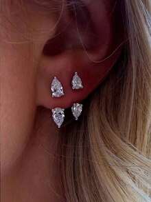 1 Đôi Hoa tai đính đá Zirconia thời trang bằng đồng, Thiết kế đa năng cho trang phục thường ngày và công sở, Hoa tai trang sức - bông tai - Xem 1