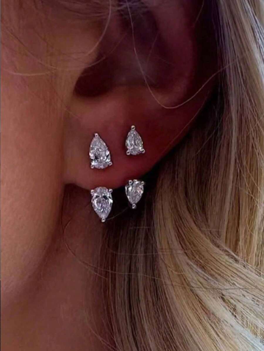 1 Đôi Hoa tai đính đá Zirconia thời trang bằng đồng, Thiết kế đa năng cho trang phục thường ngày và công sở, Hoa tai trang sức - bông tai - Xem 1