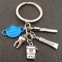 1pc Zinc Alloy Toothbrush & Toothpaste Keychain, Dental Assistant Gift, Dental Care Keyring, Tooth Protection Small Gift Car Accessories Bag Charm School Cartoon Cute Goth Y2k - Multicolor - View 7