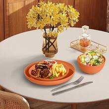 Plastic Plates And Bowls Sets, Dishwasher And Microwave , Reusable, Lightweight Unbreakable Dinnerware Sets 8, 32 Pcs - Kitchen, Camping, Outdoor, RV - Wheat Straw Look - 橘子 - 查看 3