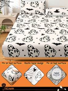 Halloween Theme Fitted Sheet, Halloween Theme Mattress Protector, Bed Cover, Comfortable & Breathable, Anti-Pilling, Black Cartoon Pattern Bed Cover, Room Decor, Dust & Slip Resistant, Suitable For All Bed Sizes - Twin, Full, Queen, King, All Seasons, Without Pillow And Pillowcase, Machine Washable, Holiday Gift, Autumn Decor, Room Decor - Multicolor - View 5