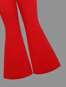 Young Girls Cherry Graphic Round Neck Top & Red Flare Pants 2-Piece Outfit Set, Cute & Sweet Design, Cherry Decor, Eye-Catching Color Combo, Suitable For Kindergarten, Family Gatherings, Autumn/Winter - Red - View 5