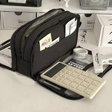 大容量铅笔盒 - 透明多层设计，便携式桌面收纳盒，柔软面料，多个隔层，适合办公室使用，耐用拉链。不含配件。适用于学校用品，返校