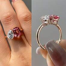 1件女款金色調水鑽心形時尚吊飾精緻高級個性化珠寶戒指，適合訂婚、婚禮、派對、度假、約會、日常配戴，送給女友的禮物 - 金色 - 查看 3