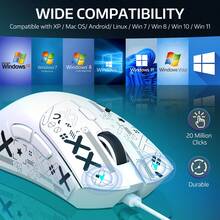 ATTACK SHARK R1 Wireless Gaming Mouse 55g, 18000 DPI Optical Sensor, Tri-Mode Connection (2.4G/BT5.2/Cable), Ergonomic Design, 20 Million Clicks, For PC/Notebook/Win - 白色+貼紙 - 查看 8
