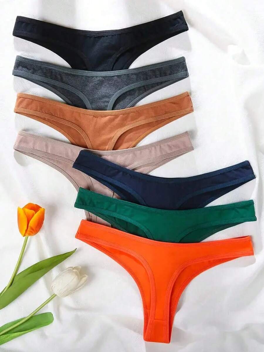 Kit Of 10 Cotton Thong Panties Casual-Comfortable Breathable Women's Panties - Nhiều màu - Xem 1