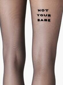1 pieza Pantimedias transparentes estampado letras negro gótico para mujer, ajuste ceñido - Apto para mujeres que pesan 110 libras o menos