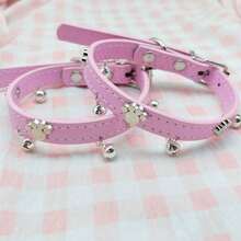 New Arrival-Stylish Adjustable PU Collar With Bell ,Choker Necklace,Anklet - Hồng - Xem 3