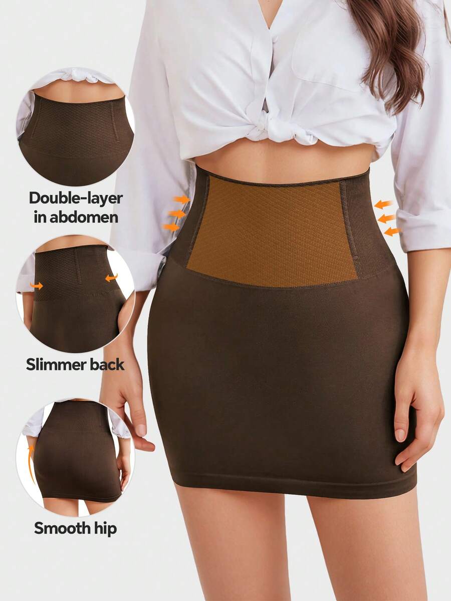 1 件无缝二合一女士塑身裙，无需穿内衣 - 棕色 - 查看 1