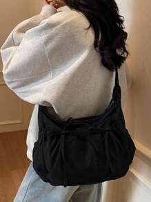 Casual, Simple And Lightweight Women's Crossbody Bag, Niche Pleated Design Tote Bag With A Bow, Large Capacity, Light Travel, Suitable For Classes, Office Commuting, Can Also Be Used As A Women's Crossbody Bag.