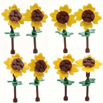 8 Set DIY Sunflower Field Building Blocks, Mixed Color ABS Material, Creative Garden Farm Scene Construction Kit, Flower Series, Children Diy Bricks Toy