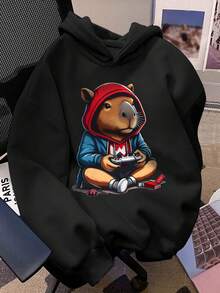 Tween Boys' Cartoon Pattern Warm Sweatshirt - Black - View 1