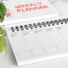 [每周可重复填充螺旋装订计划本] 卡通每周计划记事本，便携式螺旋装订可重复填充纸质计划本，带英文文本，学生每周计划整理器，适用于学校用品，返校 - 彩色 - 查看 2