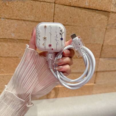 3 件套数据线充电器保护套，彩色流苏花朵图案，适用于 20W 英国 Apple 快速充电器，充电器保护套 Nan 数据线保护套充电器配件手机配件