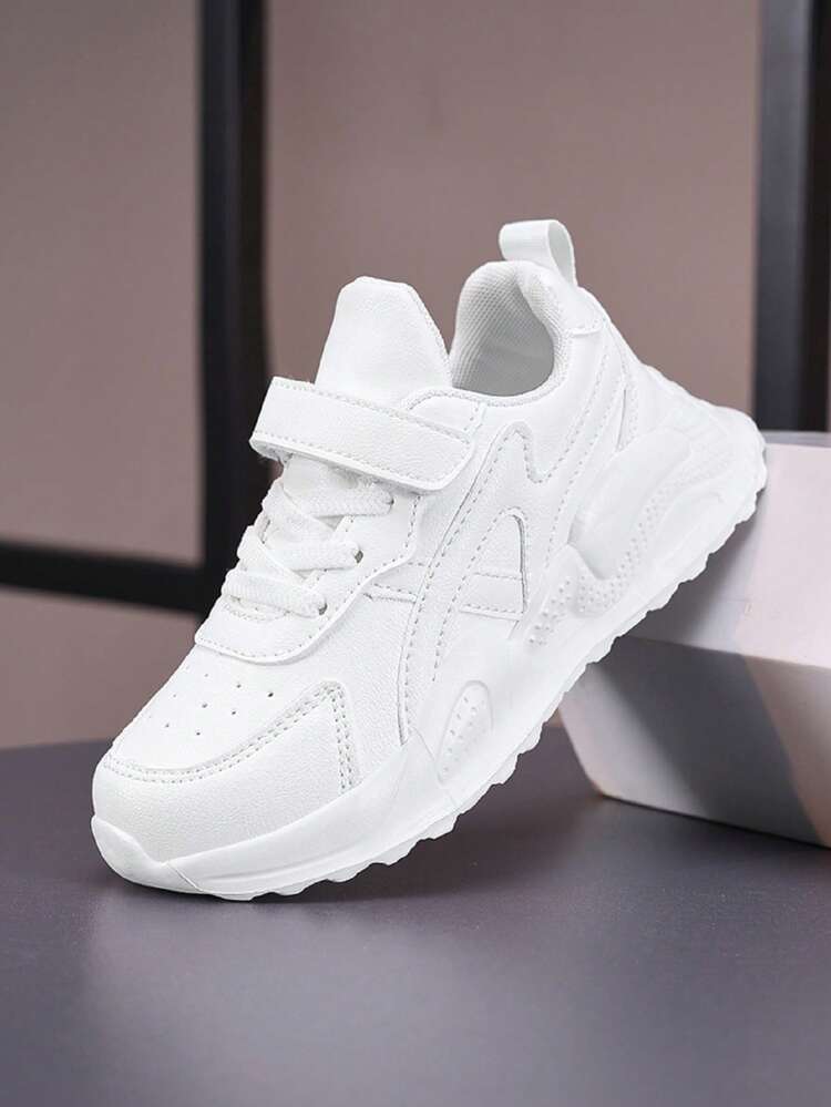 Zapatillas deportivas de unicolor, cómodas e informales de suela baja para niñas, zapatos deportivos antideslizantes y con amortiguación de golpes para todas las estaciones - Blanco - Añade 7