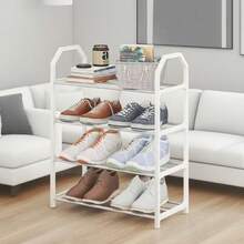 LINKOOL 4 Layers Simple Fashion Shoe Rack Trapezoidal Shoes Organizer Stand Holder Living Room Space Saving Modern Assembled Shoe Rack Home Use Metal Shoes Shelf - Multicolor - View 8