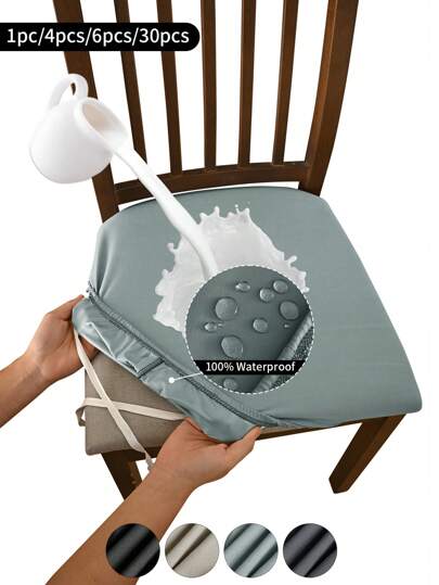 1pc/4pcs/6pcs/30pcs Light Gray Waterproof Milk Silk Coated Cushion Cover With Cord, Classic Minimalist Design, Dust-Proof, Dirt-Resistant, Washable Chair Protector, Suitable For Restaurants, Hotels, Home Benches, Black, Khaki, Autumn Decor, Room Decor, Back To School, School Supplies