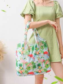 1pc Reusable Grocery Shopping Bag,Foldable Tote Bag With Handles,Large Capacity Shopper Bag,Foldable Tote Bag,Multi Functional Storage Bag,Shopping Bag, Folding Bags,Supermarket Shopping Bags,Creative Portable Printed Hand-Held Storage Bags,For Carrying Groceries, Shopping