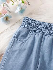 全新女婴刺绣字母休闲日常牛仔裤 - 淺藍色 - 查看 6