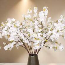 1PC/2PCS/3PCS, Artificial Cherry Blossom, Peach Blossom, Plastic Faux Plant, Green Faux Plant, Polyester Fabric Made To Last, Modern Minimalism Style-For Home Decoration, Vases, Weddings, Parties, Living Room, Bedroom, DIY Walls, Desk Fillers.Artificial Plant