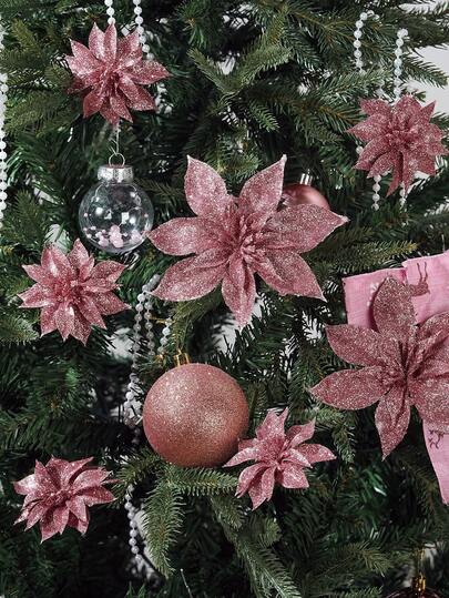 1 pièce/10 pièces/20 pièces Fleurs de Noël poinsettia vibrantes, fleurs décoratives de sapin de Noël à clipser, convient pour Noël, sapin de Noël, couronne de Noël, cheminée, escalier, décoration de salon, fête de vacances Nouvel An Fleurs artificielles
