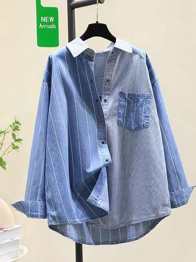 Camisa casual de manga larga y multicolor versátil para mujer